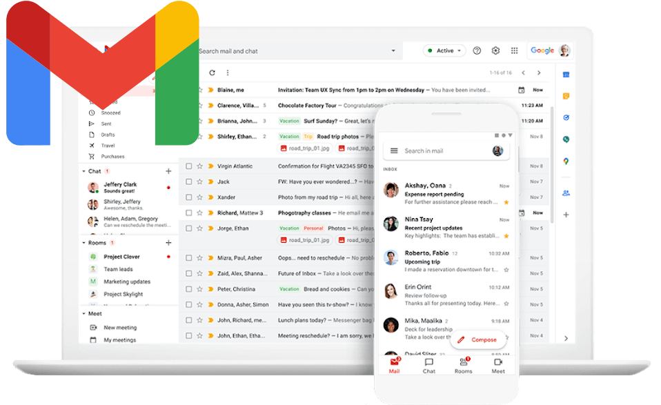 "Google Workspace dashboard on a laptop screen, showcasing tools and features essential for an email marketing specialist to streamline campaigns, manage communication, and enhance productivity